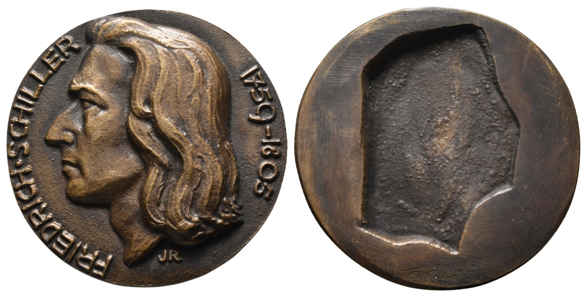  Friedrich Schiller, Medaille o.J.; Bronze, 112,62 g, Ø 76,2 mm   