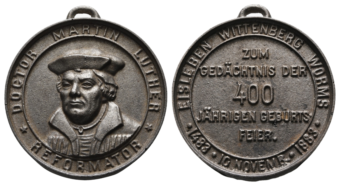  Martin Luther, Medaille 1883; Eisenguss,tragbar, 100,48 g, Ø 62,3 mm   