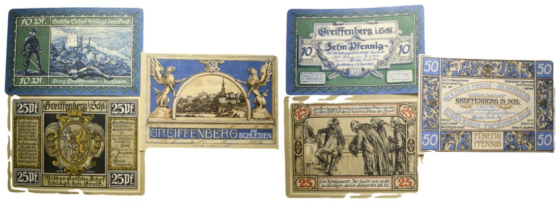  Schlesien-Greiffenberg, 3 Geldscheine der Städt. Sparkasse 1920; Papier, 93 x 63 mm   