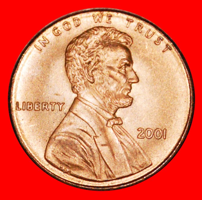  · MEMORIAL (1982-2008): USA★ 1 CENT 2001 UNC MINT LUSTER! LINCOLN (1809-1865) LOW START★ NO RESERVE!   
