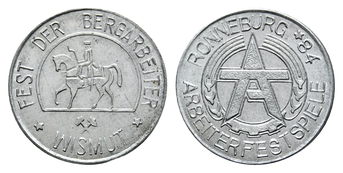  DDR, Ronneburg, Bergbau-Medaille o.J.; Aluminium, 1,40 g, Ø 21,7 mm   