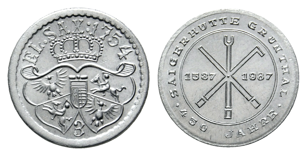  Grünthal, Bergbau-Medaille 1987; Aluminium, 0,84 g, Ø 20,6 mm   