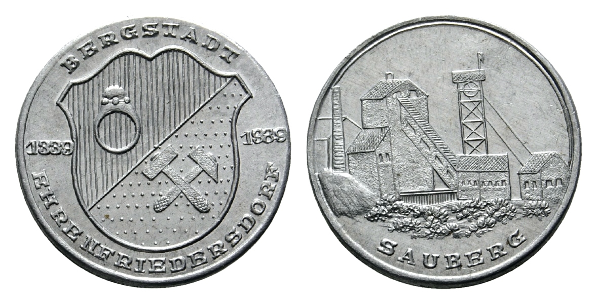  Ehrenfriedersdorf, Bergbau-Medaille 1989; Aluminium, 1,02 g, Ø 20,5 mm   