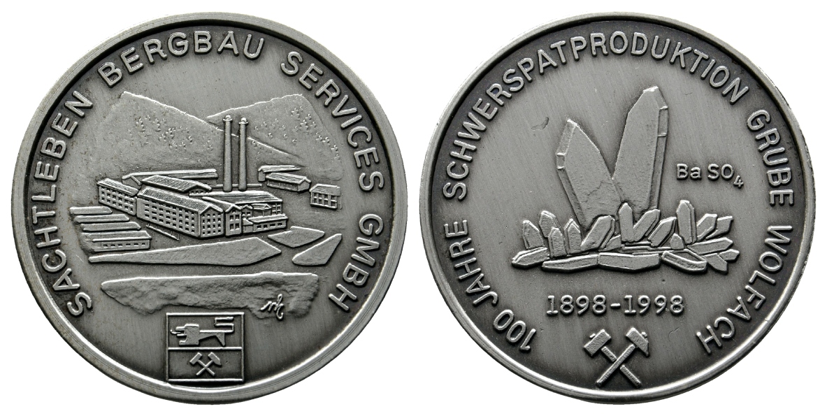  Wolfach, Bergbau-Medaille 1998; vesilbert patiniert, 23,52 g, Ø 40,1 mm   
