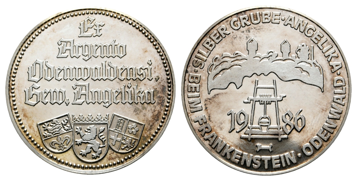  Frankenstein-Odenwald, Bergbau-Medaille 1986; Feinunze AG, 31,08 g, Ø 35,1 mm   