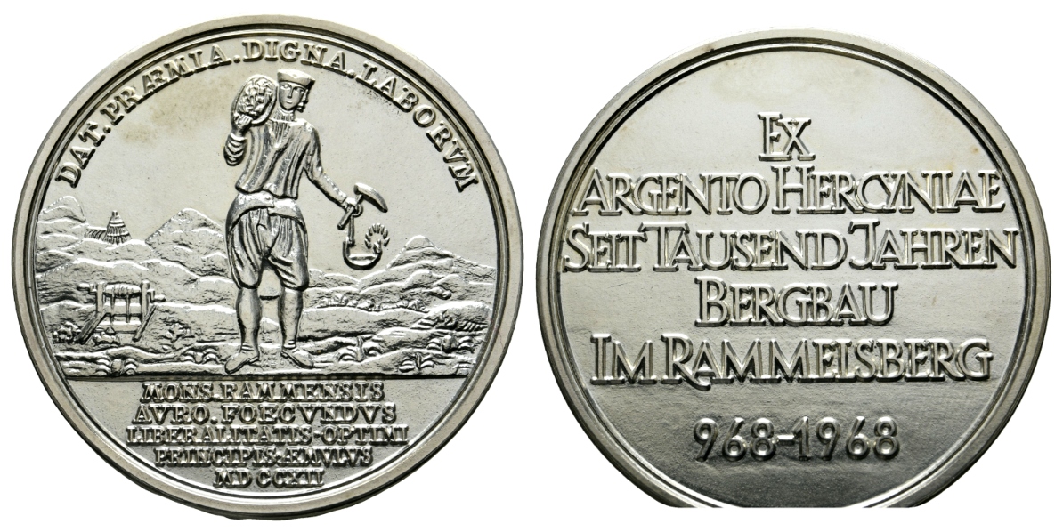  Rammelsberg, Bergbau-Medaille 1968; 925 AG, 60,16 g, Ø 50,0 mm   