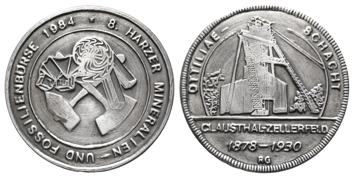  Clausthal-Zellerfeld, Bergbau-Medaille 1984; patiniert, 22,63 g, Ø 40,0 mm   