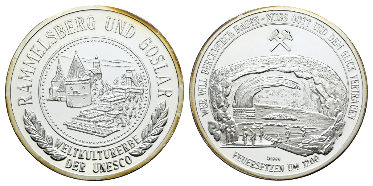 Rammelsberg, Bergbau-Medaille o.J.; 999 AG, 25,70 g, Ø 40,1 mm   