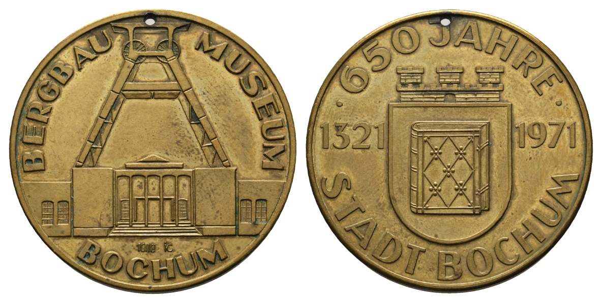  Bochum, Bergbau-Medaille 1971; 1000 AG vergoldet, 14,84 g, Ø 35,4 mm   