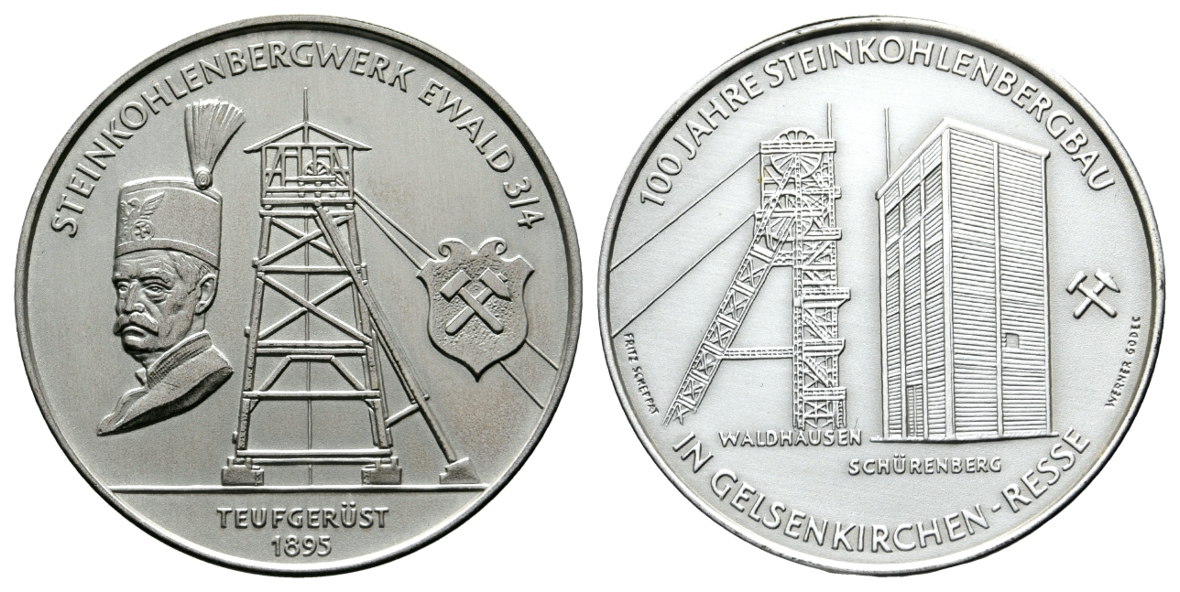  Gelsenkirchen-Resse, Bergbau-Medaille o.J.; 999 AG, 34,40 g, Ø 45,0 mm   