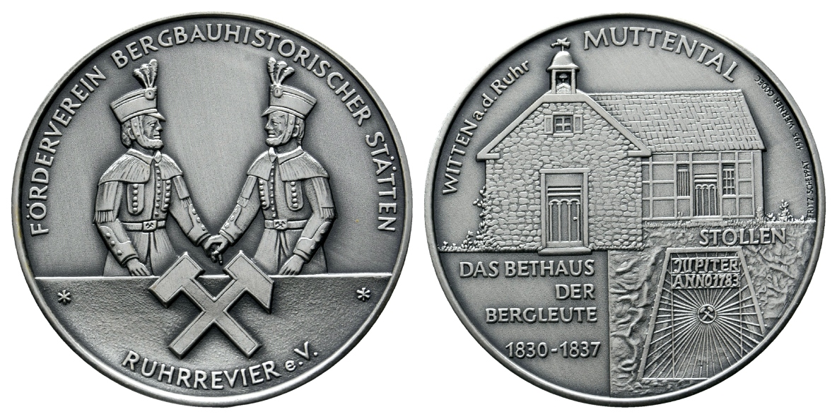  Witten a. d. Ruhr, Bergbau-Medaille 1995; 999 AG, 24,66 g, Ø 40,2 mm   