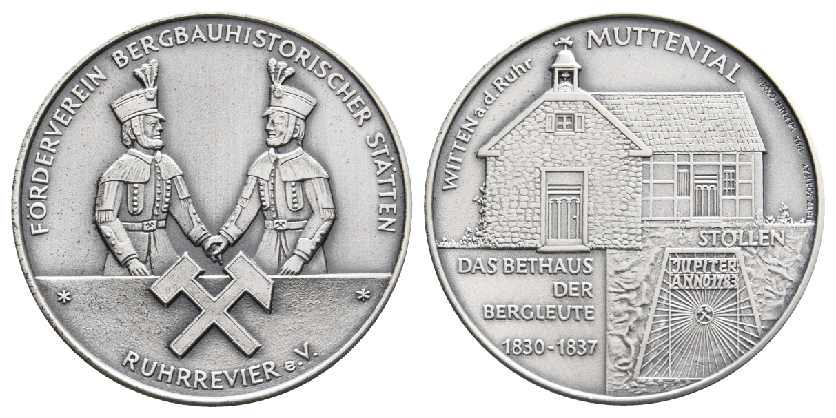  Witten a.d. Ruhr, Bergbau-Medaille 1995; 999 AG, 24,97 g, Ø 40,1 mm   
