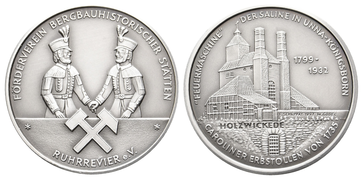  Unna-Königsborn, Bergbau-Medaille 1997; 999 AG, 27,43 g, Ø 40,3 mm   