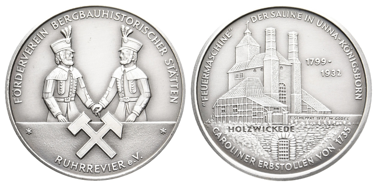  Unna-Königsborn, Bergbau-Medaille 1997; 999 AG, 27,37 g, Ø 40,3 mm   