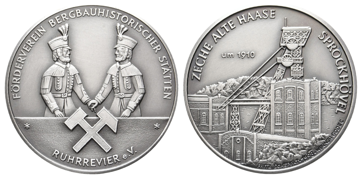  Sprockhövel, Bergbau-Medaille 1998; 999 AG, 24,52 g, Ø 40,1 mm   