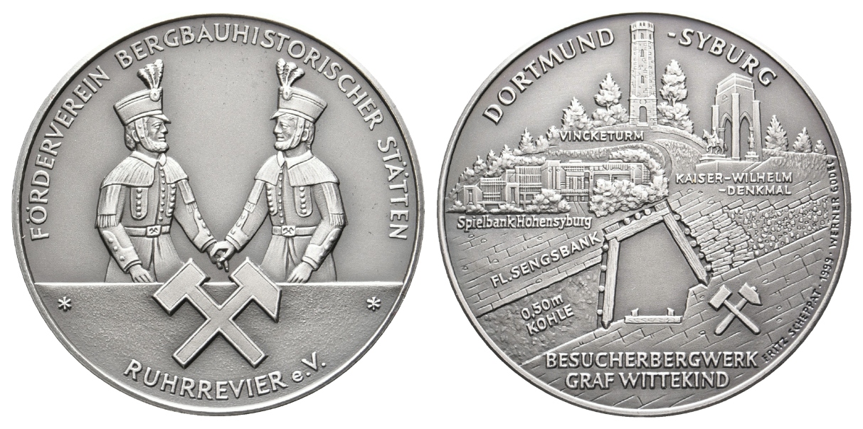  Dortmund-Syburg, Bergbau-Medaille 1999; 999 AG patiniert, 25,78 g, Ø 40,2 mm   