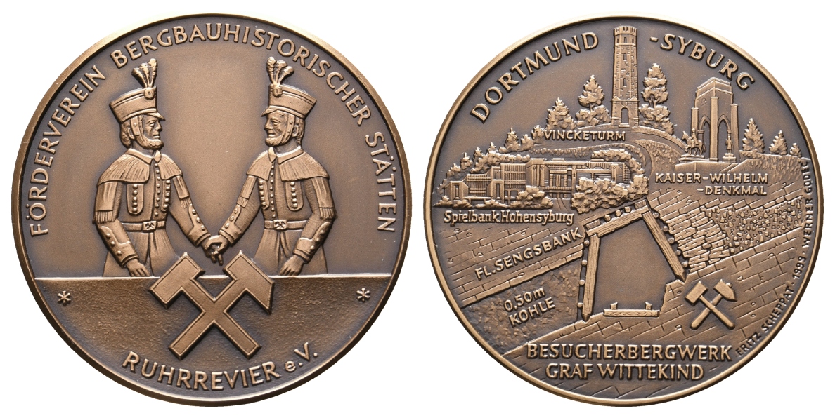  Dortmund-Syburg, Bergbau-Medaille 1999; Bronze, 27,35 g, Ø 40,2 mm   