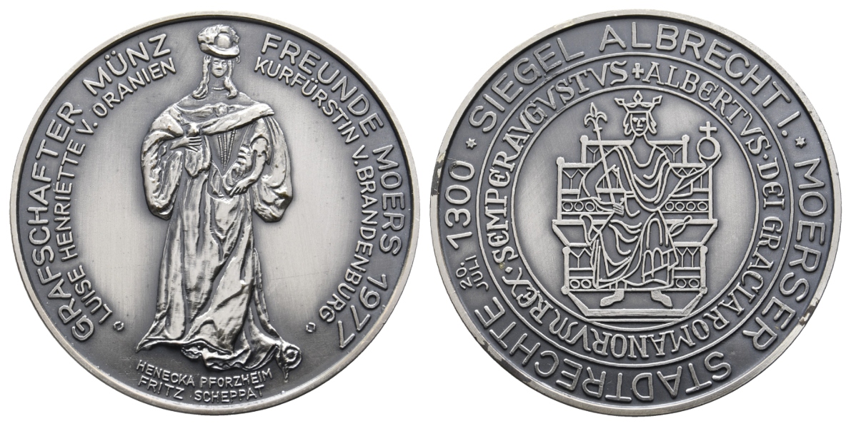  Moers, Medaille 1977; Tombak, versilbert u. patiniert, 42,44 g, Ø 50,1 mm   
