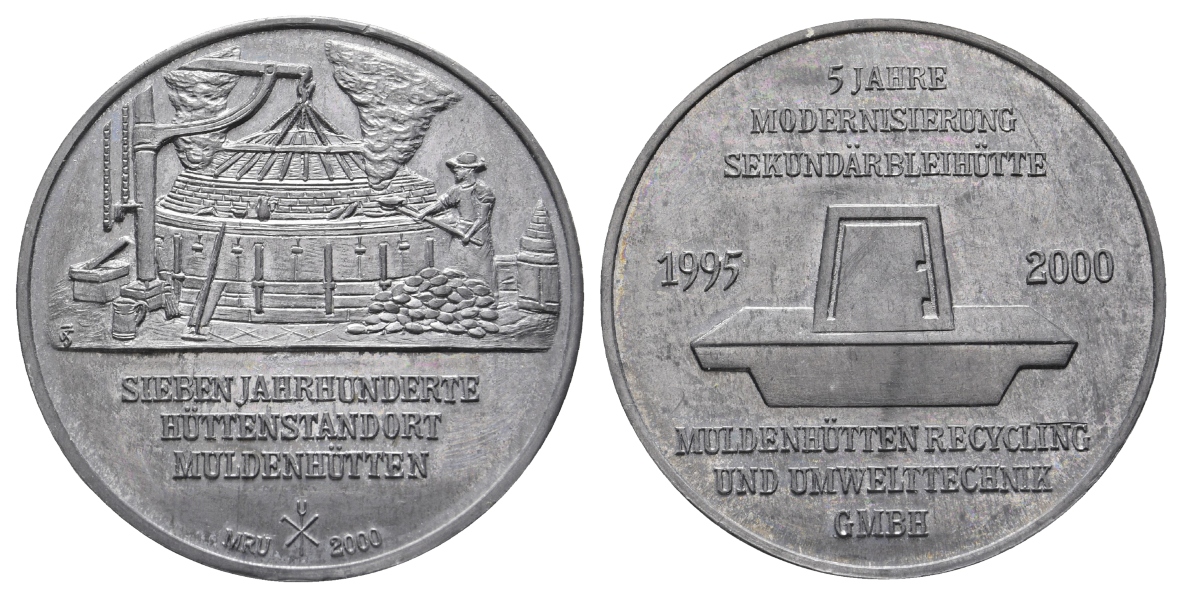  Muldenhütten, Bergbau-Medaille 2000; Zinn, 34,14 g, Ø 40,0 mm   