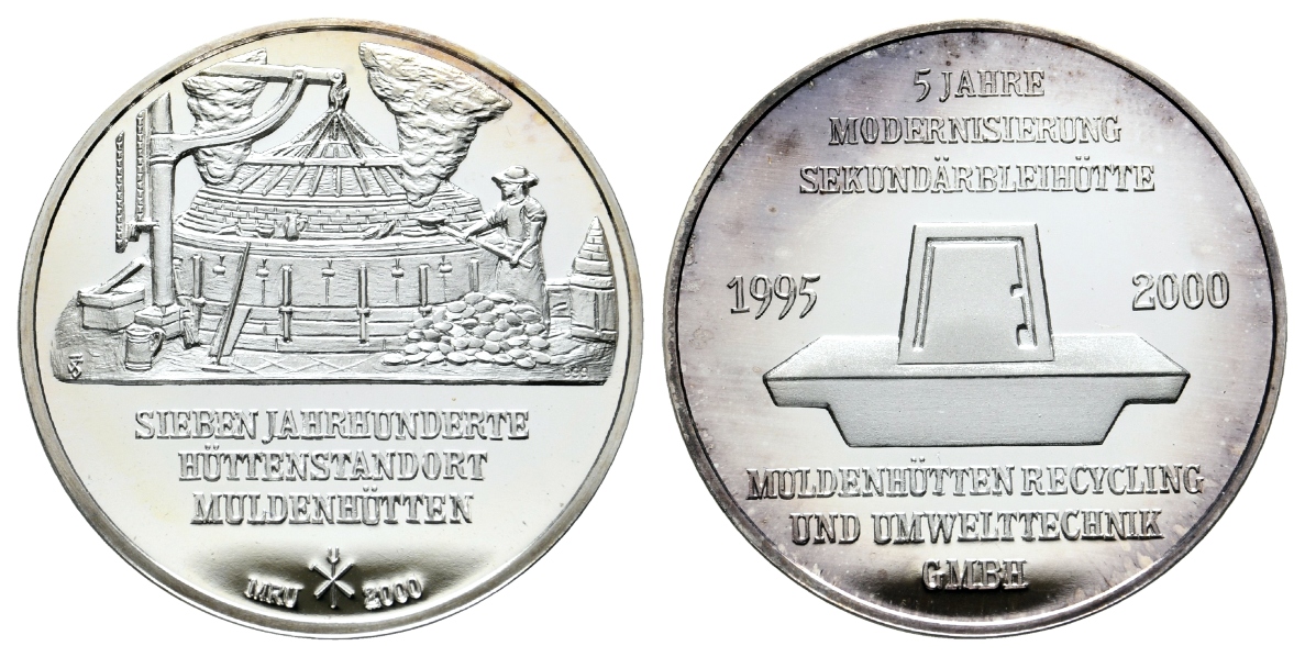  Muldenhütten, Bergbau-Medaille 2000; 999 AG, 31,29 g, Ø 40,3 mm   