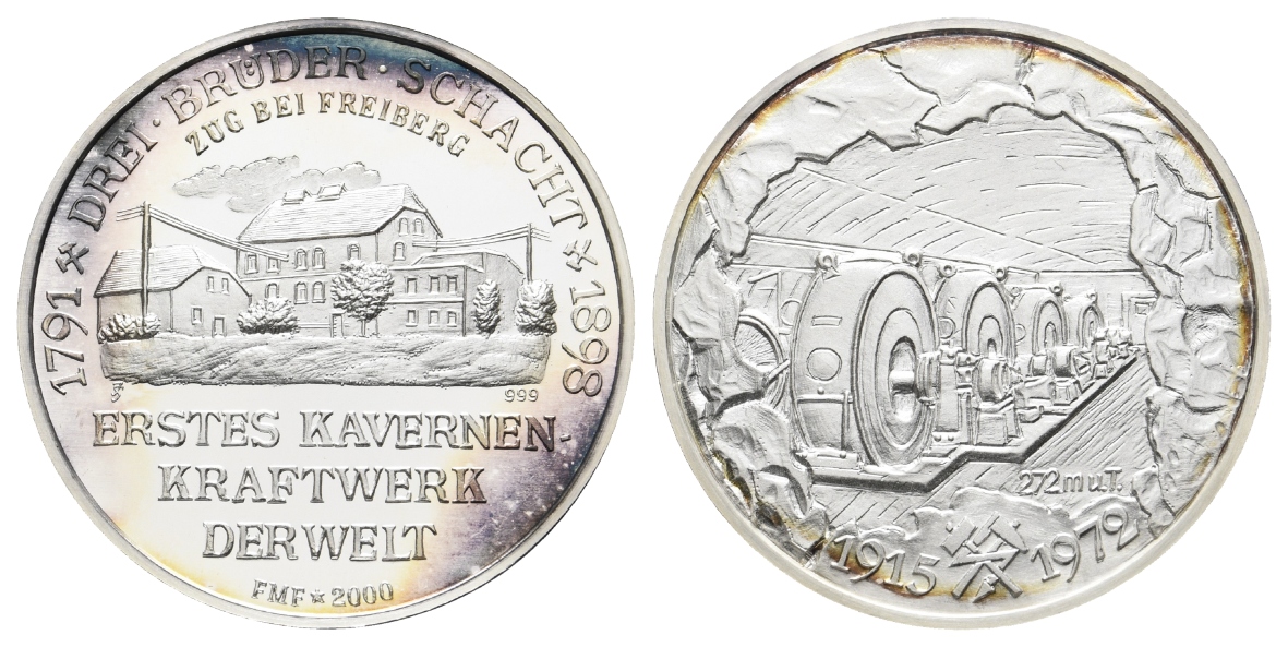  Freiberg, Bergbau-Medaille 2000; 999 AG, 31,13 g, Ø 40,0 mm   
