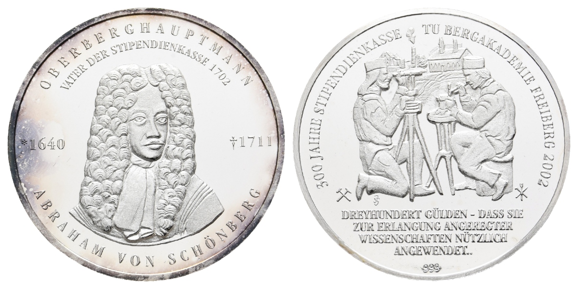  Freiberg, Bergbau-Medaille 2002; 999 AG, 31,1 g, Ø 40,0 mm   