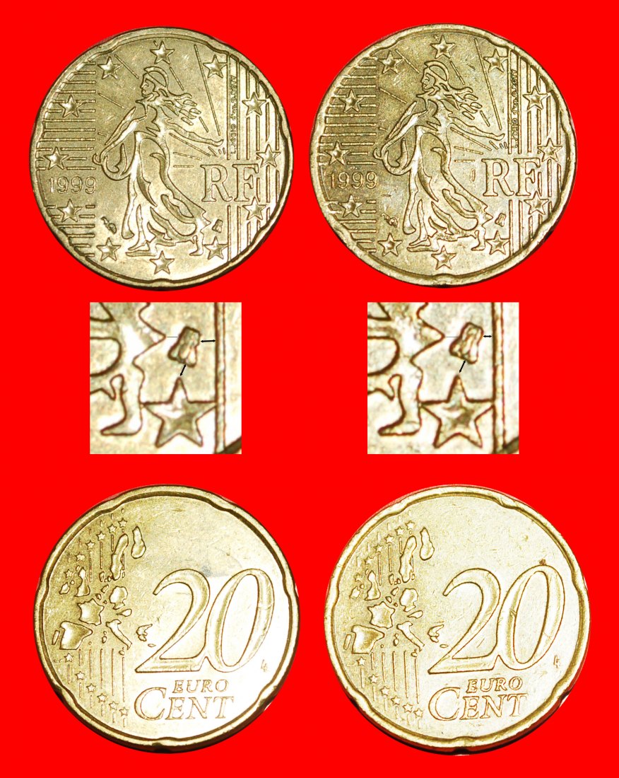  · NORDISCHES GOLD (1999-2006): FRANKREICH ★ 20 EURO CENT 1999 BEIDE TYPEN! OHNE VORBEHALT!   
