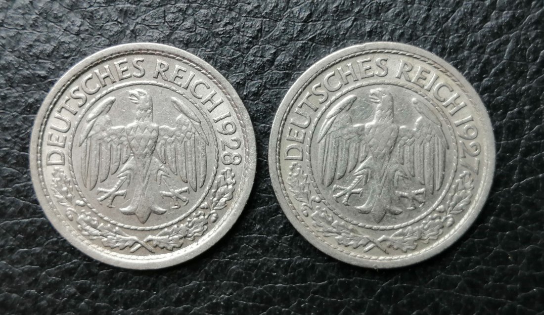  2x 50 Reichspfennig Nickel 1927 E und J Weimar Jaeger 324   