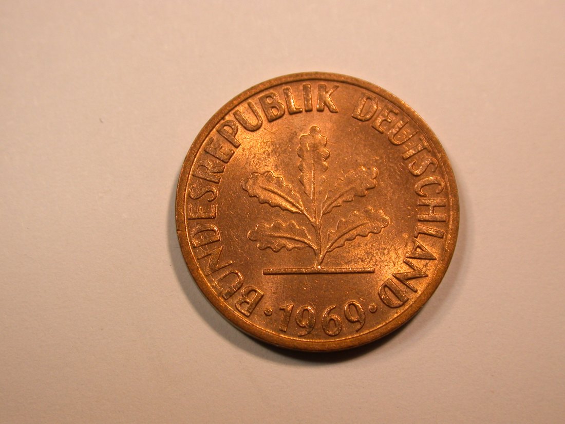  E23 BRD  1 Pfennig 1969 F in vz-st/f.st   Originalbilder   