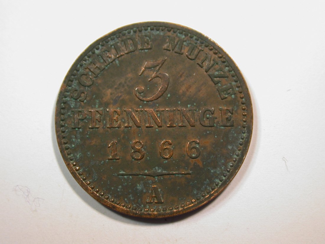  E23  Preussen 3 Pfennig 1866 A in ss-vz  Originalbilder   