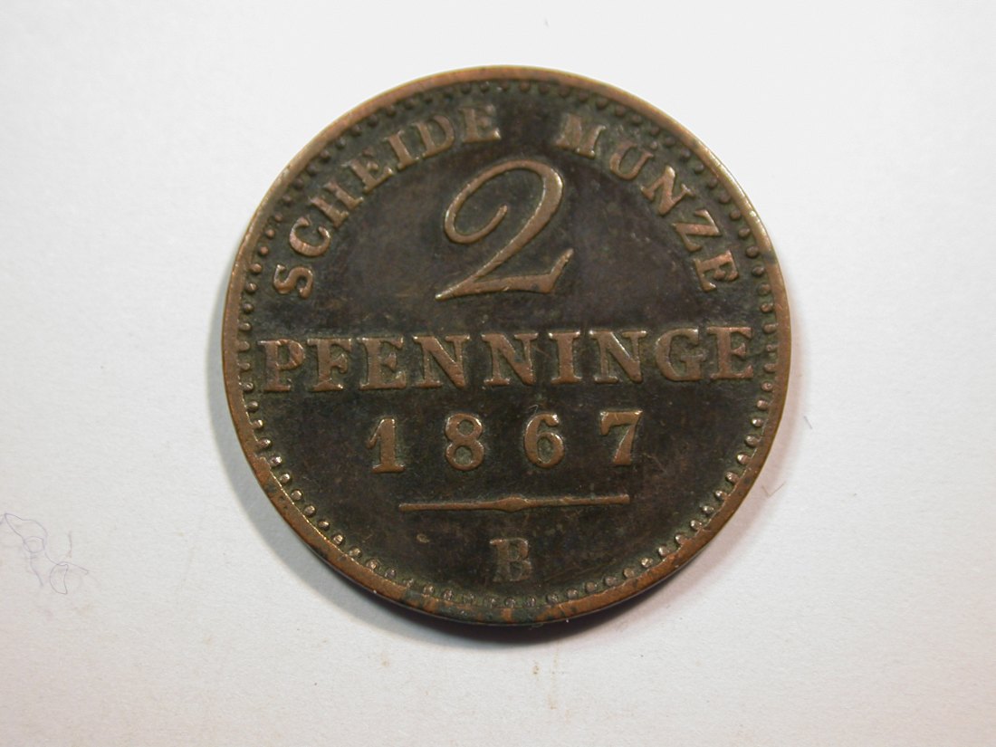  E23  Preussen 2 Pfennig 1867 B in ss+ Originalbilder   