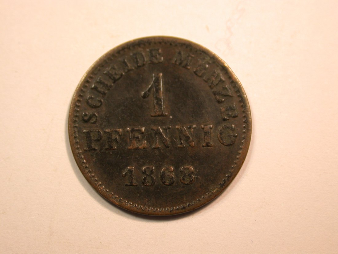  E23  Hessen  1 Pfennig 1868 in ss-ss+  Originalbilder   