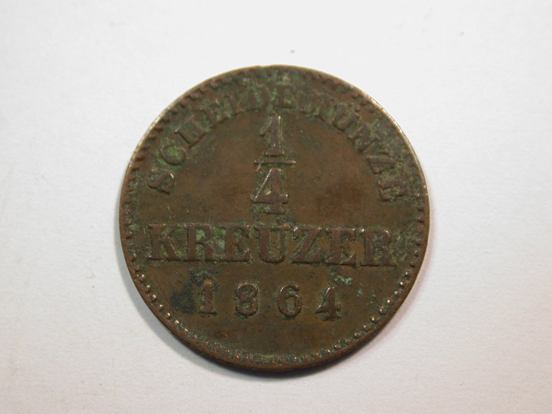 E23 Württemberg 1/4 Kreuzer 1864 in ss Originalbilder