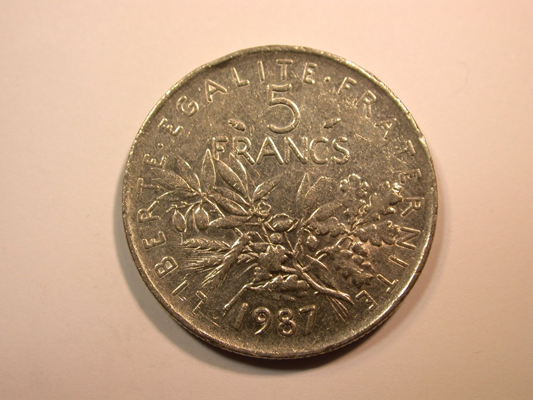  E23  Frankreich  5 Franc 1987 in ss-vz  Originalbilder   