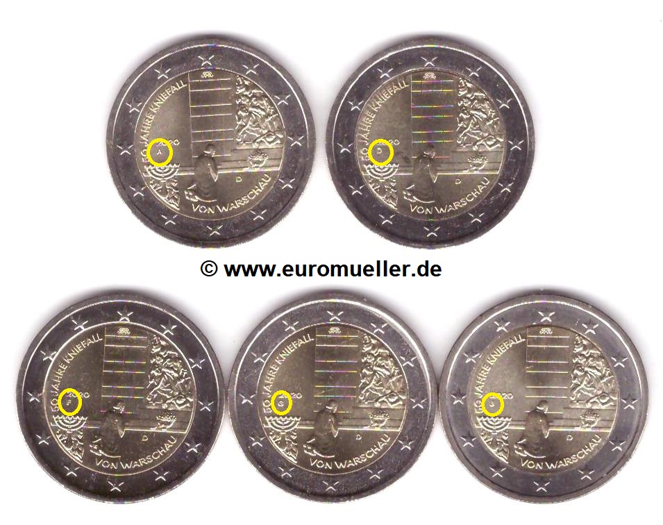 Deutschland 5x 2 Euro Gedenkmünze 2020...Kniefall...unc.   
