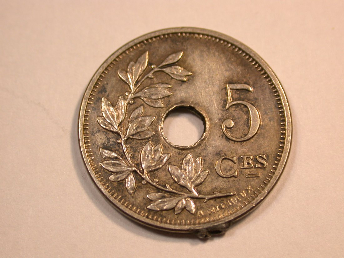  E25 Belgien 5 Centime 1913 in ss, alte Henkelspur  Originalbilder   