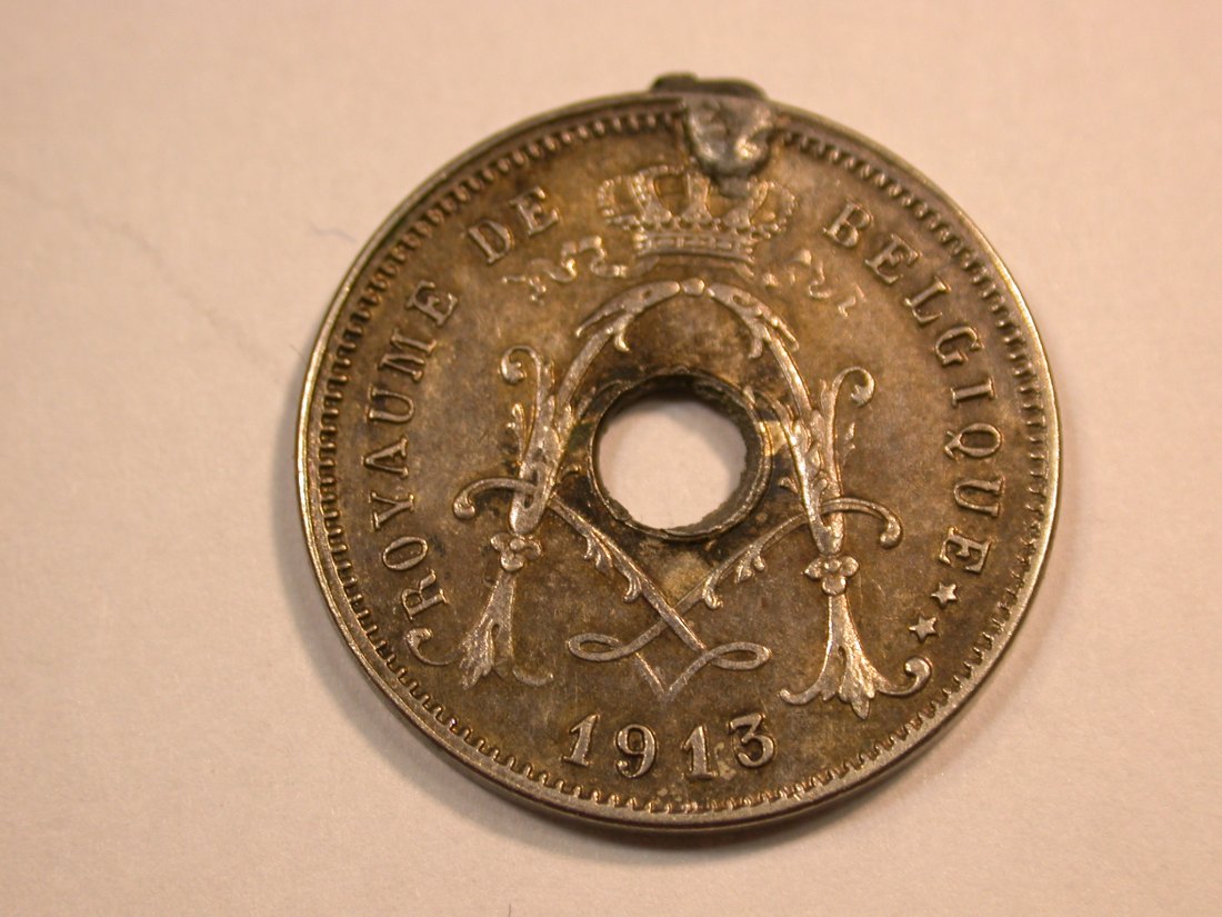  E25 Belgien 5 Centime 1913 in ss, alte Henkelspur  Originalbilder   