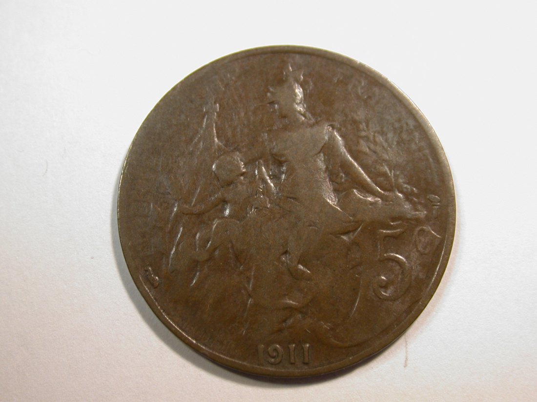  E25 Frankreich  5 Centimes 1911 in s-ss    Originalbilder   