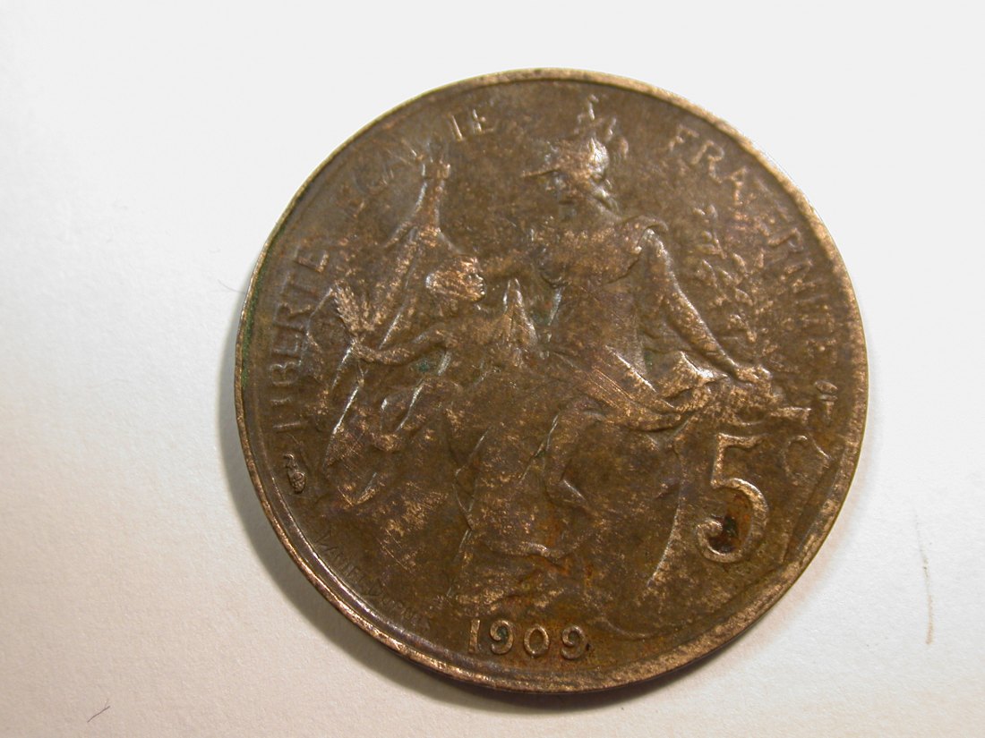  E25 Frankreich  5 Centimes 1909 in ss+   Originalbilder   