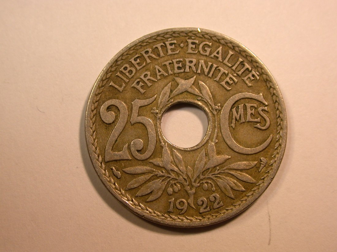 E25 Frankreich 25 Centimes 1922 in ss/ss+ Originalbilder