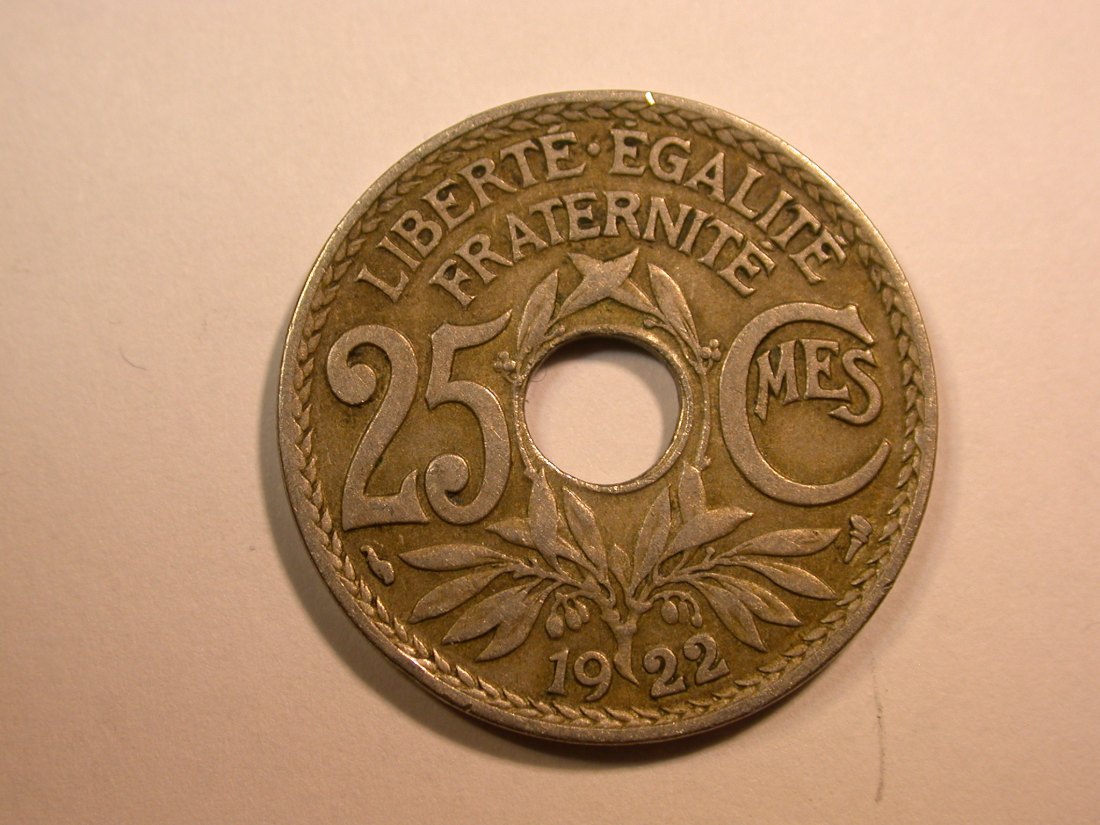  E25 Frankreich  25 Centimes 1922 in ss/ss+   Originalbilder   