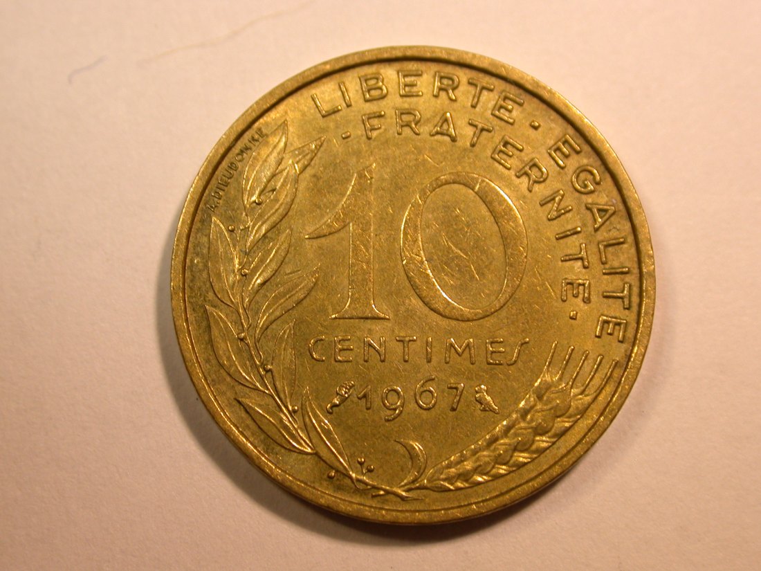 E25 Frankreich 10 Centimes 1967 in f.vz Originalbilder