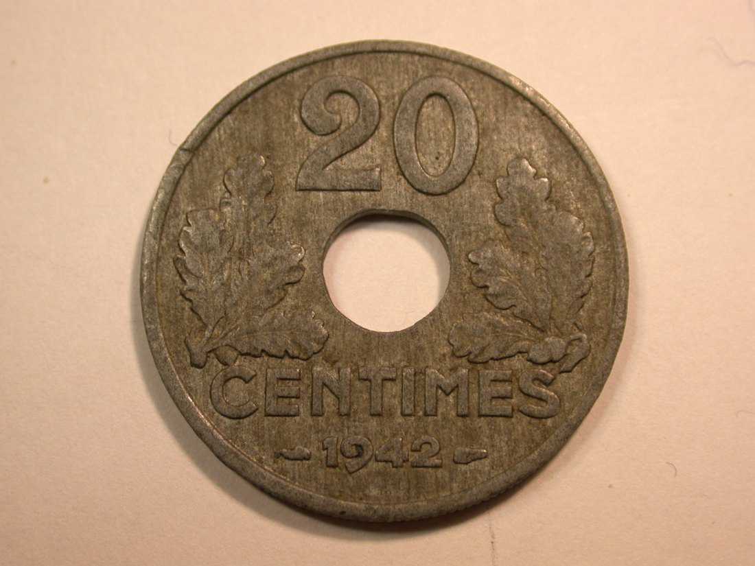 E25 Frankreich  20 Centimes 1942 in vz   Originalbilder   