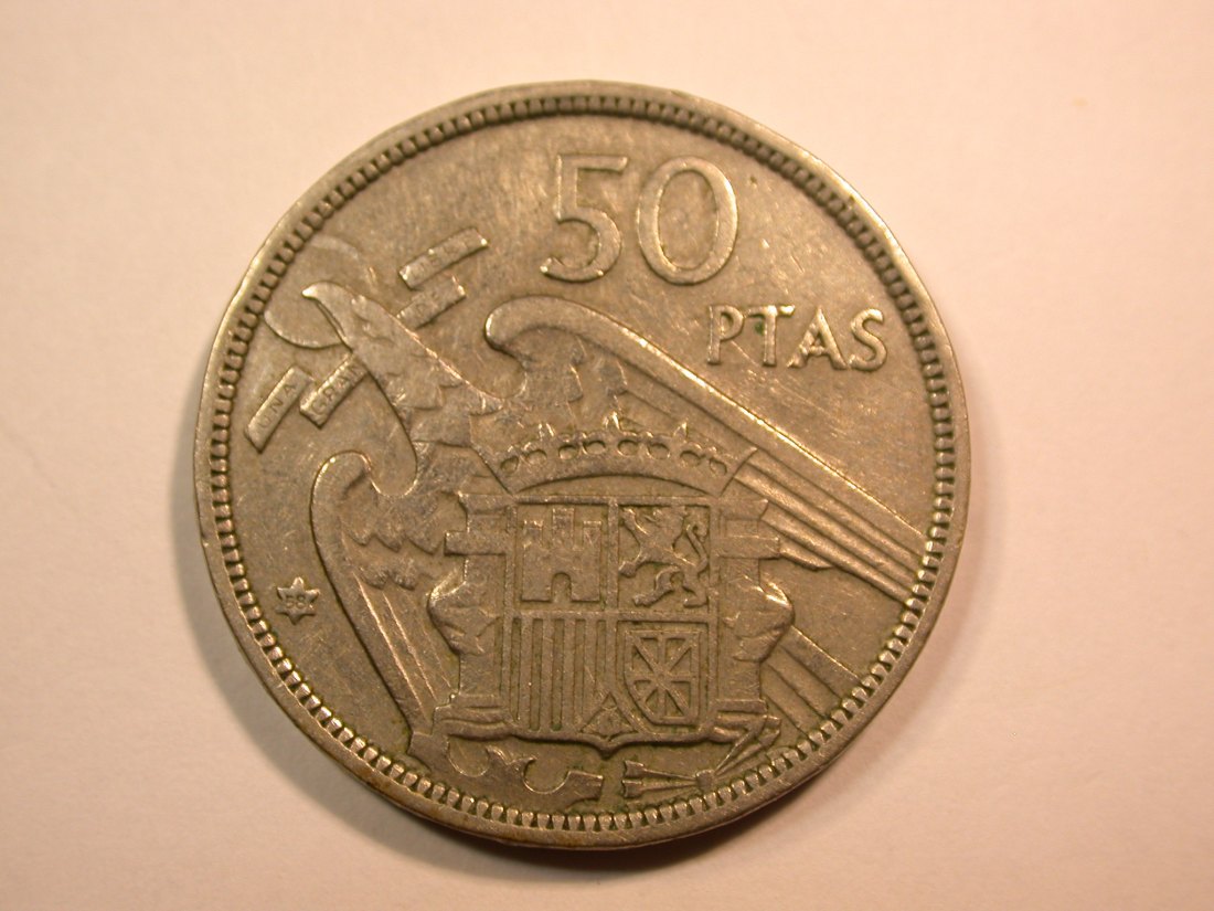 E25 Spanien 50 Ptas 1957 (1958) in ss/ss+ Originalbilder