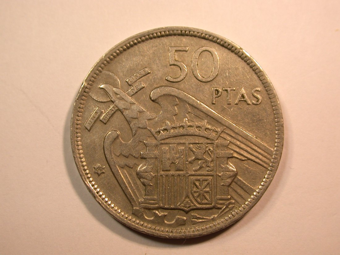 E25 Spanien 50 Ptas 1957 (1960) in ss+ Originalbilder