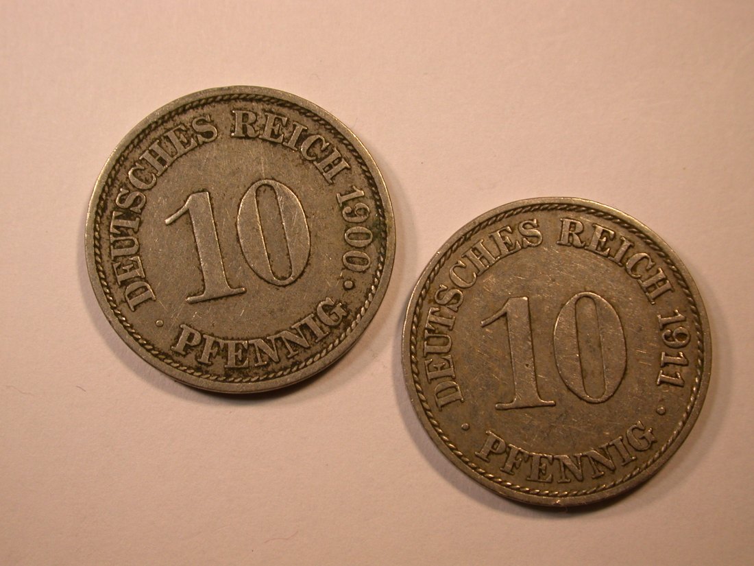  E04  KR  2 x 10 Pfennig  1900 A und 1911 A  Originalbilder   