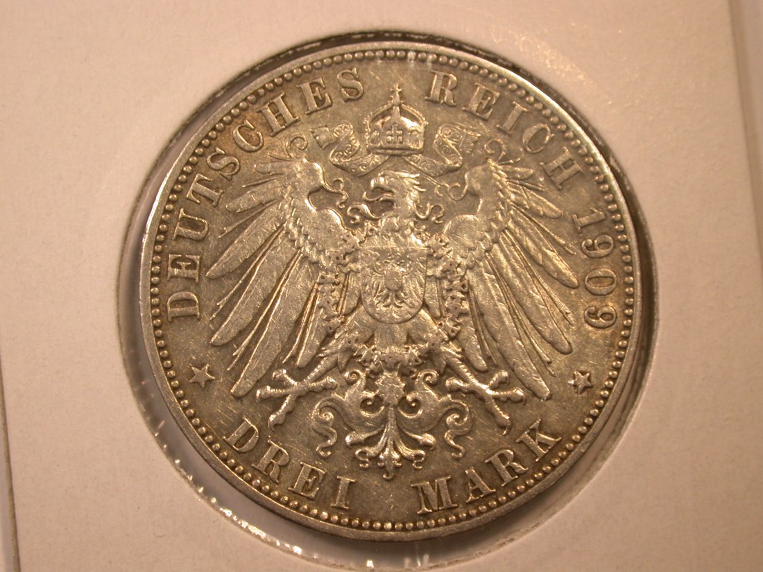  E04  Baden 3 Mark 1912 in ss-vz  Silber Originalbilder   