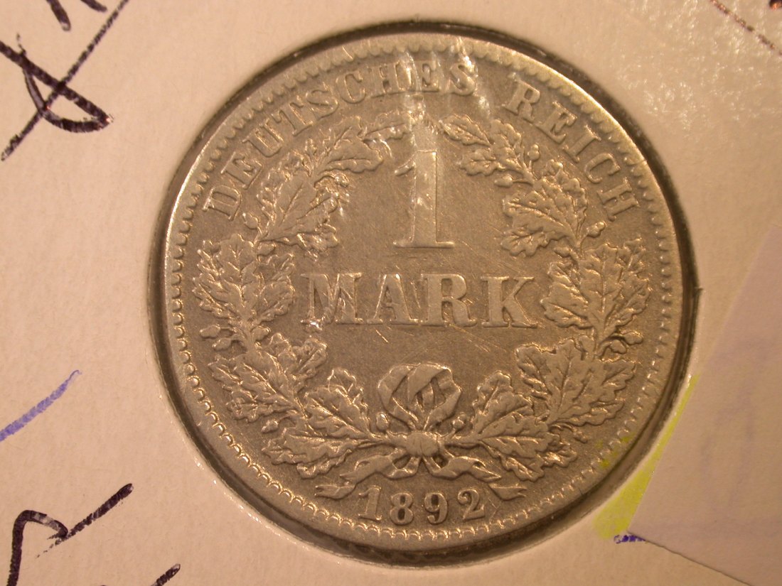  E04  KR  1 Mark  1892 F in ss/ss+  Silber Originalbilder   