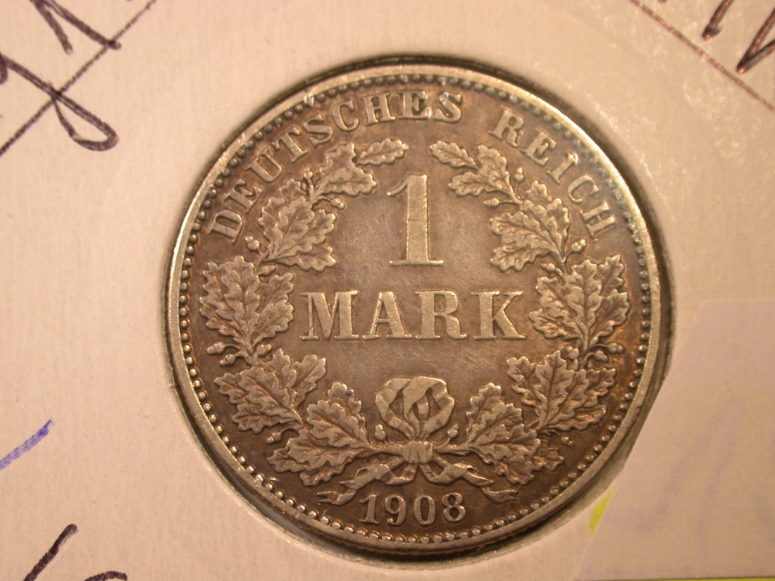  E04  KR  1 Mark  1908 G in f.vz  Silber Originalbilder   