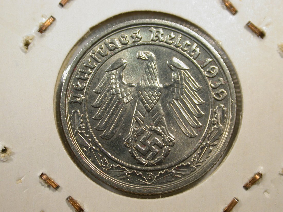  E04  3. Reich  50 Pfennig J.365  1939 B in f.st/ST   R   Originalbilder   